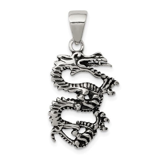 Sterling Silver Jewelry Pendants & Charms Solid Antiqued Textured Dragon Pendant 